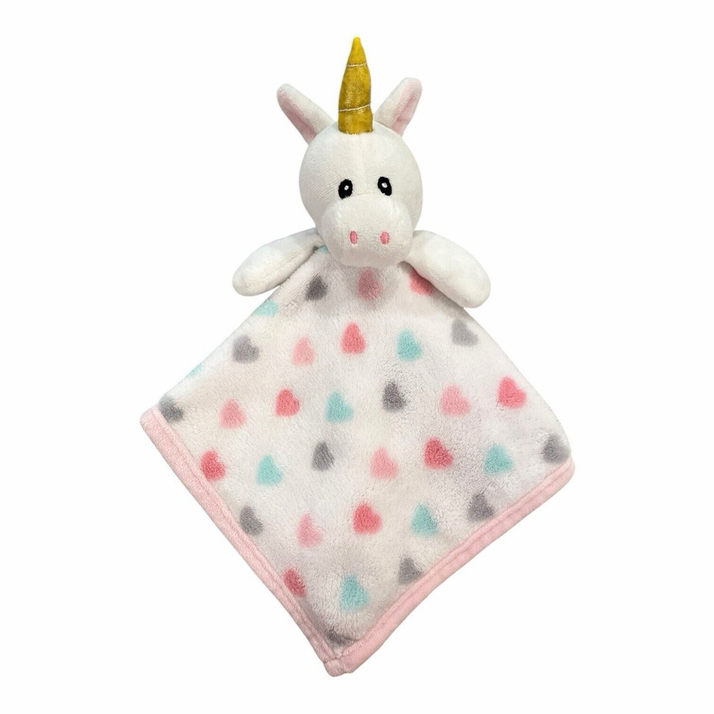 SL Home Fashions Unicorn Hearts Lovey Baby Girl Security Blanket Plush Toy Pink